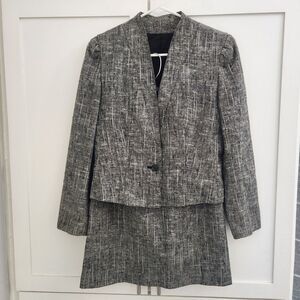 Laurice Vintage Women Gray Tweed Skirt Suit Blazer Linen 3/4 Petite Old Money